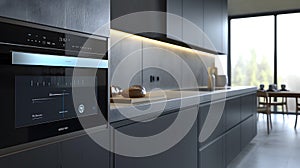 Smart oven in a modern kitchen Showcasing the oven's touchscreen interface