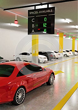 Smart Parking lot Guidance System with Overhead Indicators, Intelligent sensors assist control/monitor, Efficient , 3D