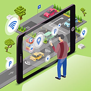 Smart parking vector illustration of wireless smartphone app technology