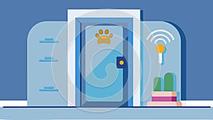 A smart pet door that detects and adjusts to temperature fluctuations saving energy.. Vector illustration. photo