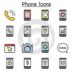 Smart Phone and Basic Application color line icon set