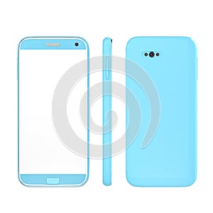 Smart phone blue color mock up with white blank screen isolated