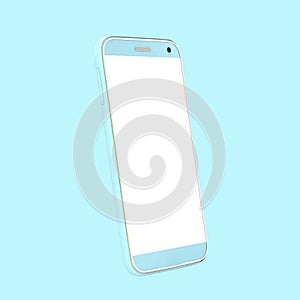 Smart phone blue color mock up with white blank screen isolated