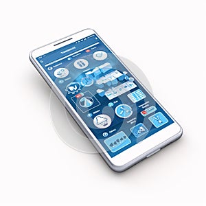smart phone with blue screen on white background. 3d rendering