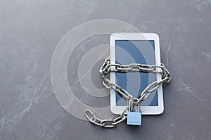 Smart phone with chain and lock for safety and security concept