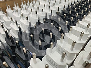 smart phone chargers neatly arranged on the store's sales shelves photo