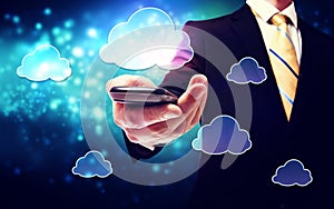 Smart phone cloud connectivity service them with business man