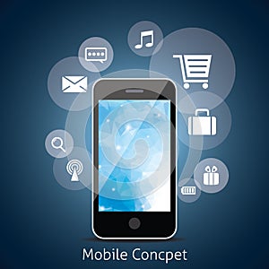 Smart Phone with Cloud of Media Application Icons.