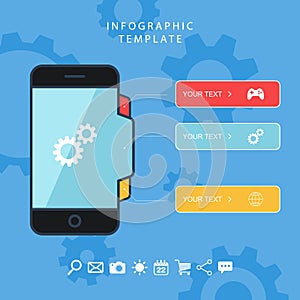 Smart phone color info graphic template. Vector illustration.