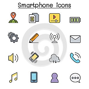 Smart phone color line icon set