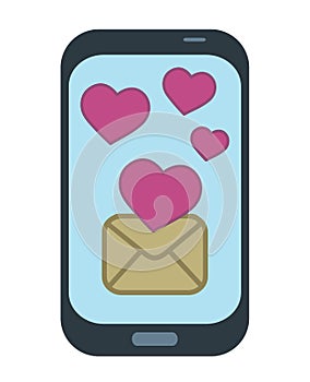 Smart phone with e mail text message sending cute red heart on s