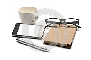 Smart phone and eyeglasses with notebook and pen