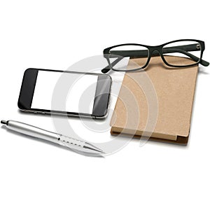 Smart phone and eyeglasses with notebook and pen
