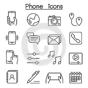 Smart phone icon set in thin line style