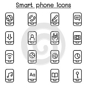 Smart phone icon set in thin line style