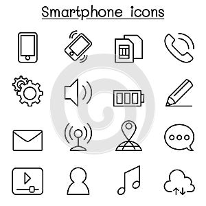 Smart phone icon set in thin line style