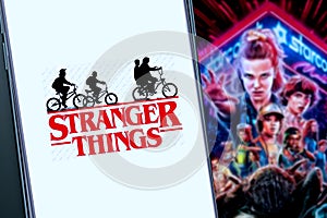 Smart phone with logo of: stranger things