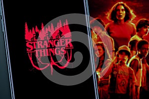 Smart phone with logo of: stranger things