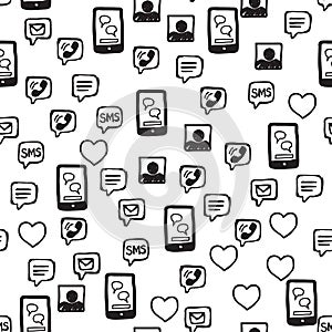 Smart Phone Love SMS and Communications Seamless Pattern
