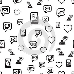 Smart Phone Love SMS and Communications Seamless Pattern