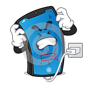 Smart phone mascot feeling frustated charger not connected photo