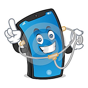 Smart phone mascot holding stethoscope and finding problem