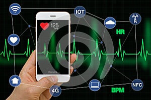 Smart Phone Measuring Heart Rate Application Concept with Heart