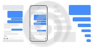 Smart Phone with messenger chat screen. Sms template bubbles for compose dialogues. Modern vector illustration flat style