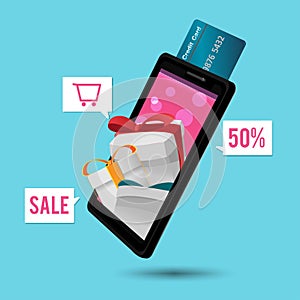 Smart Phone Mobile Credit Card Gift Vector
