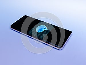 Smart phone, mobile phone isolated, Artificial Intelligence . binary code, virtual concept for web and technology
