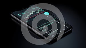Smart phone mock up with trading applications designed 3D. Generative AI