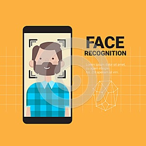 Smart Phone Scanning Man Face Modern Recognition System Access Control Technology Biometrical Identification Concept