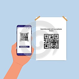 Smart phone scanning qr code flat illustration