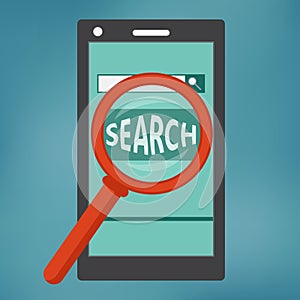 Smart phone with search engine icon.