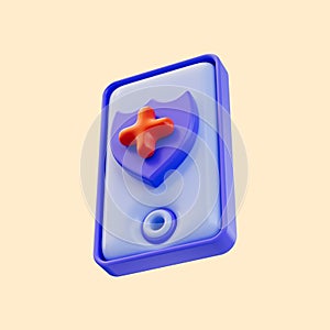 smart phone security shield plus icon 3d render concept for health