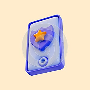 smart phone security shield star icon 3d render concept for premium