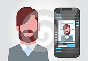 Smart Phone Security System Scanning Male User Biometric Identification Concept Face Recognition Technology