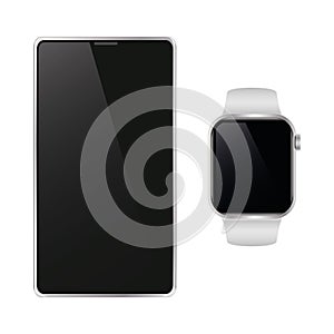 Smart Phone and Smart Watch with blank screen for your own design
