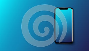 Smart phone on smooth dark blue background, futuristic technology design, vector