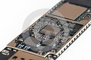 Smart phone tablet components, circuit board from the modern mobile tablet phone with CPU RAM chips and other electronic