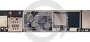 Smart phone tablet components, circuit board from the modern mobile tablet phone with CPU RAM chips and other electronic