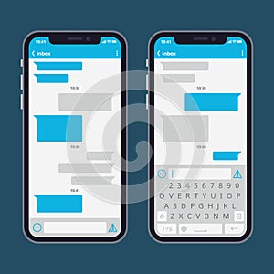 Smart phone with text message bubbles and keyboards vector template