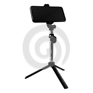 Smart phone and tripod isolated on white background