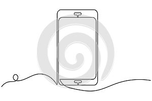 Smart phone vector icon continuous one line drawing on white background