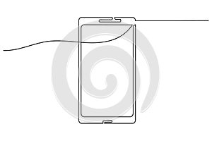 Smart phone vector icon continuous one line drawing on white background
