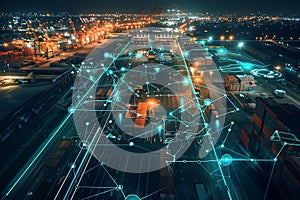 Smart Port Logistics: A Nighttime View of Interconnected Container Transport photo
