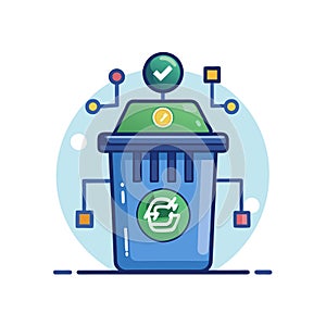 Smart Recycle Bin Illustration: IoT Technology and Waste Management Concept