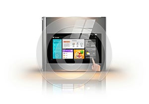 Smart refrigerator touchscreen interface isolated on white background