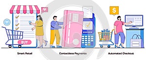 Smart Retail, Contactless Payments, Automated Checkout Concept with Character. Digital Shopping Experience Abstract Vector