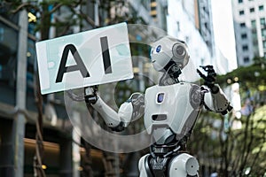 smart robot holding sign ai,machine learning